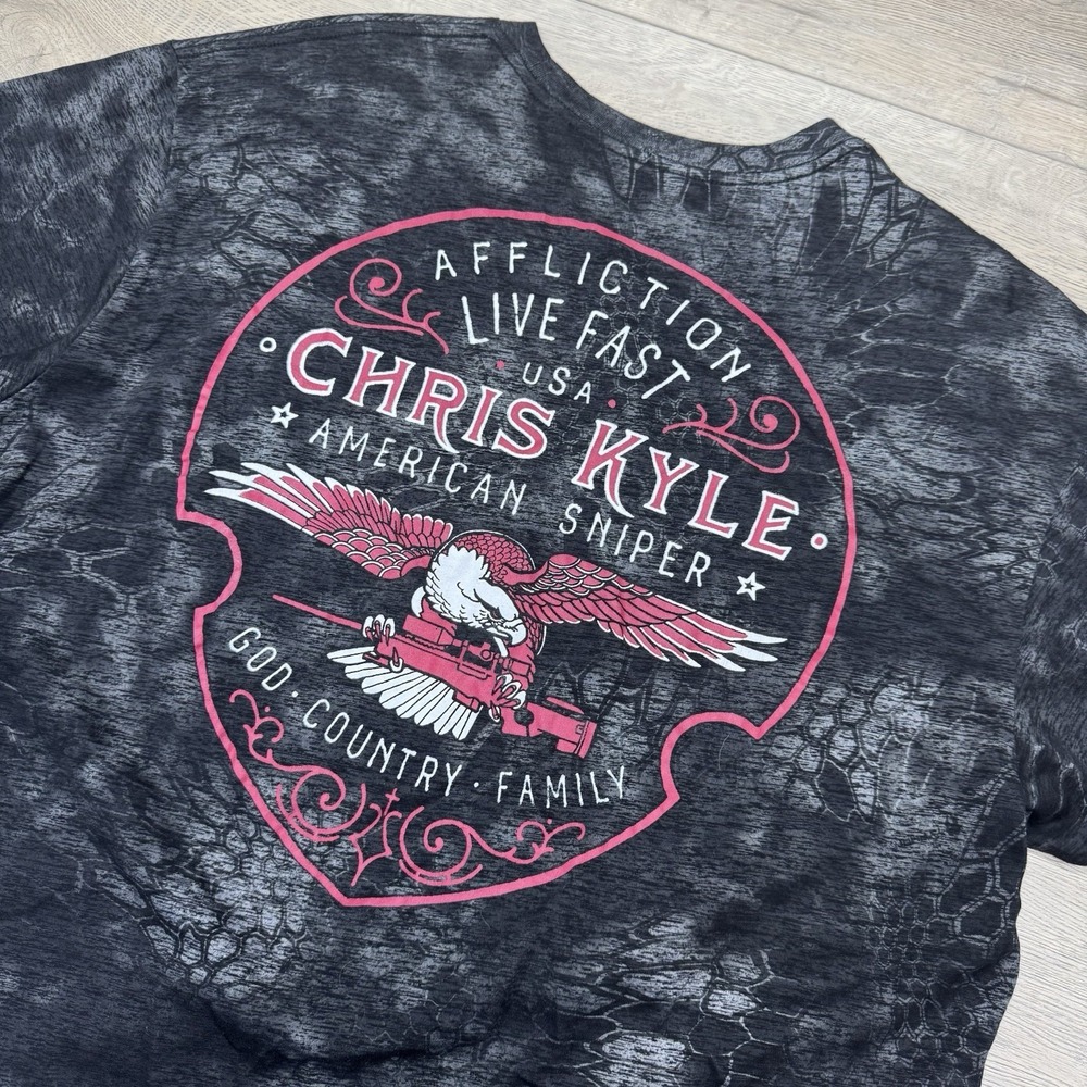 Affliction Chris Kyle American Sniper Kryptek‎ T Shirt Men's Sz XXL Gray Patriot